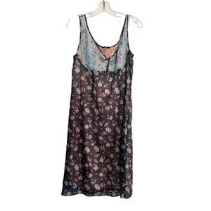 Anna Sui Women's Multicolor Floral Print V-Neck Slip Dress Size 12